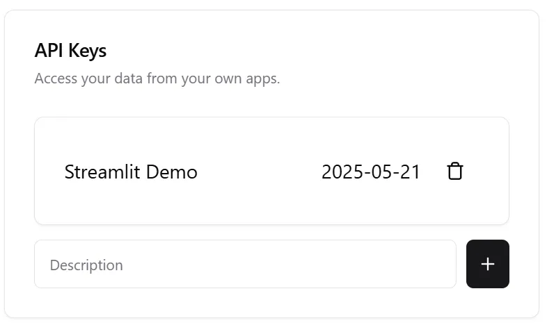 The API keys settings section
